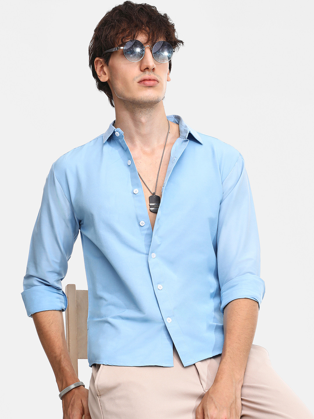 CAHOOT Men Comfort Spread Collar Solid Cotton Casual Shirt