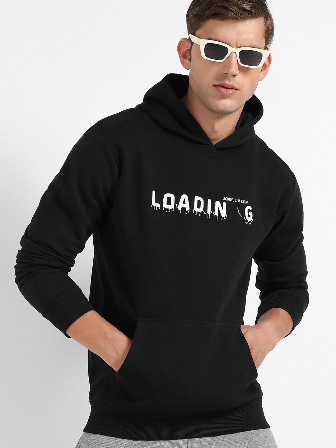 CAHOOT Typography Printed Hooded Cotton Pullover Sweatshirt