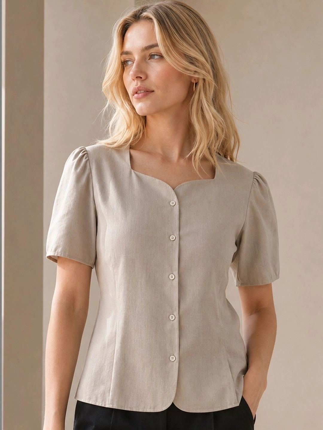 Hancock Women Pleated Linen Shirt