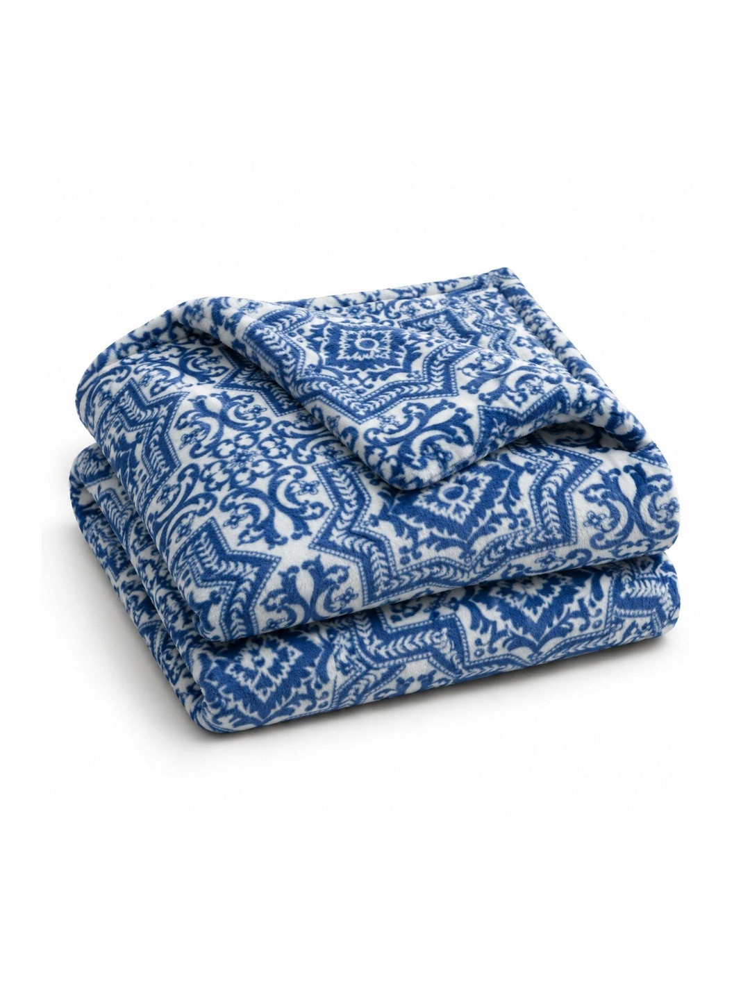Nivasam Blue & Off White Ethnic Motifs Fleece AC Room 300 GSM Blanket