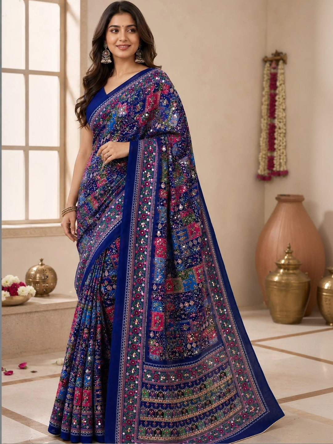 Sangria Embellished Mirror Work Saree