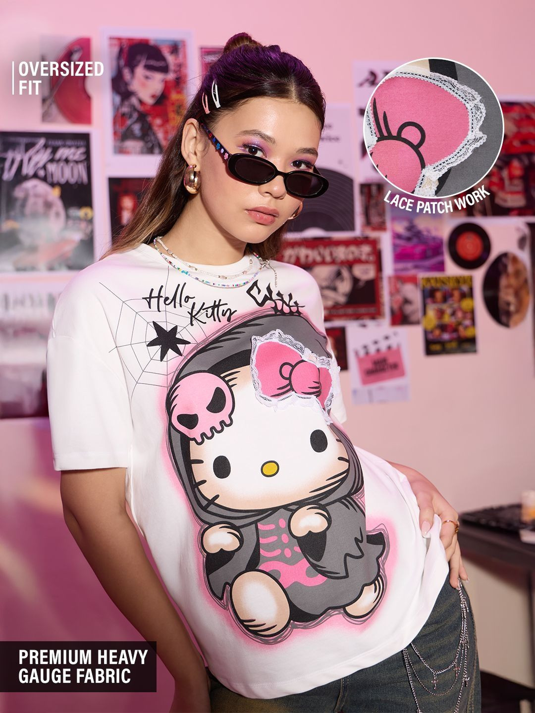 The Souled Store Women Oversized Hello Kitty White Tshirts