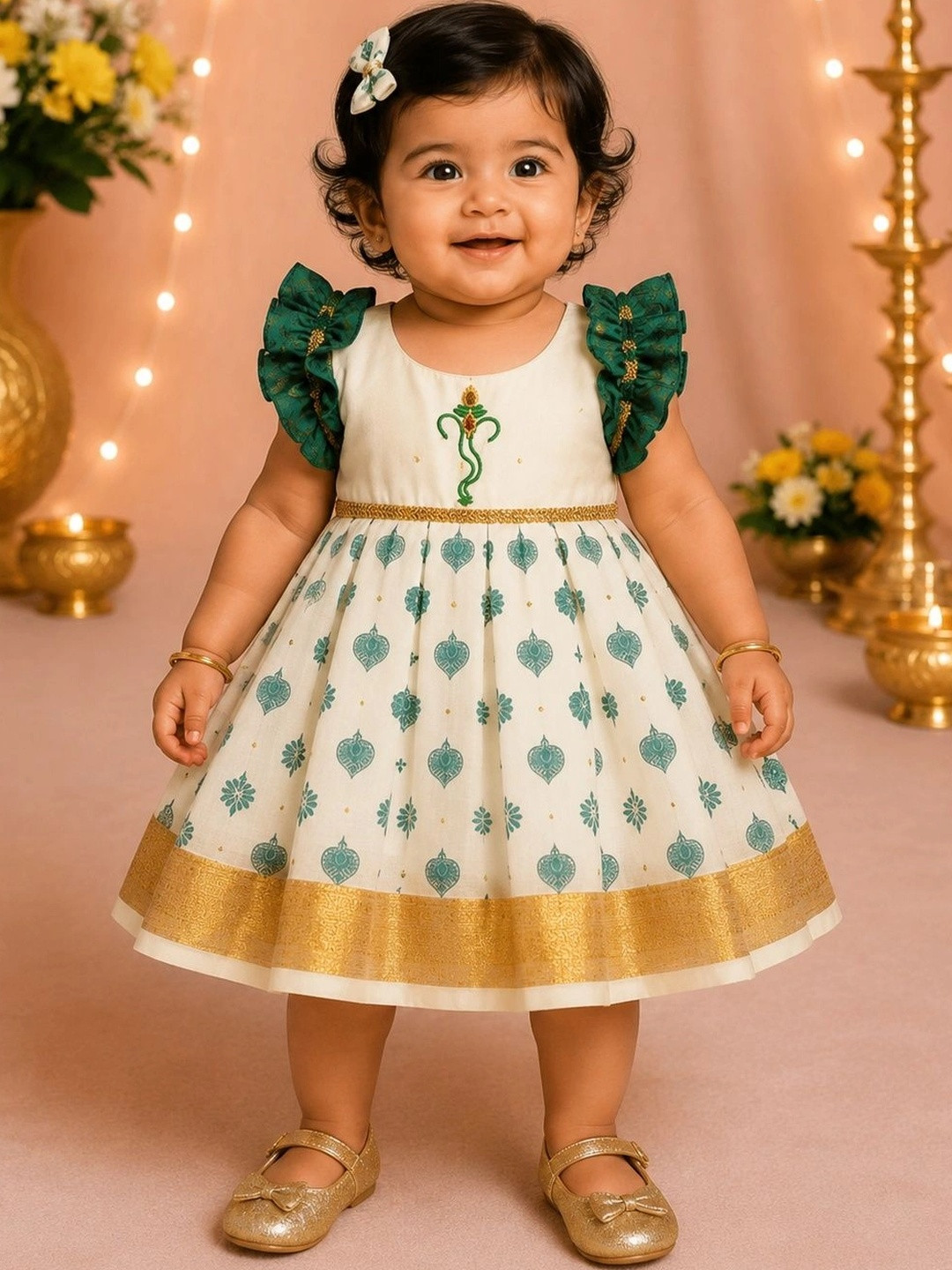 Babypattu Printed Round Neck A-Line Ethnic Dresses
