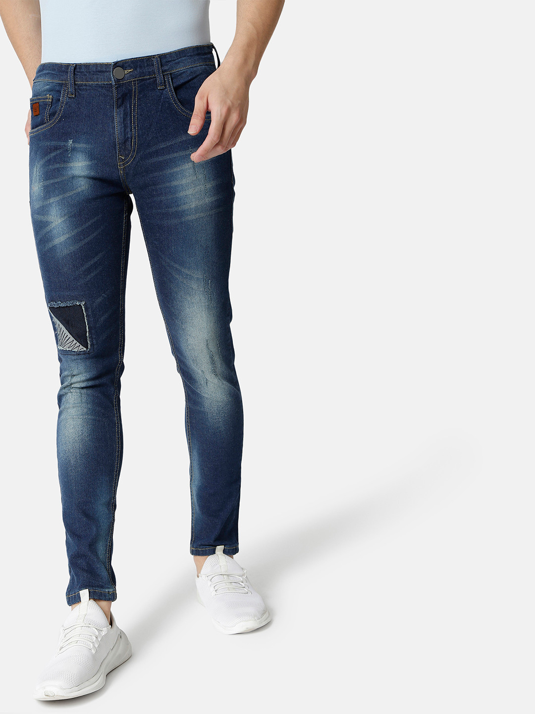 CAHOOT Men Blue Smart Slim Fit Mildly Distressed Heavy Fade Stretchable Jeans