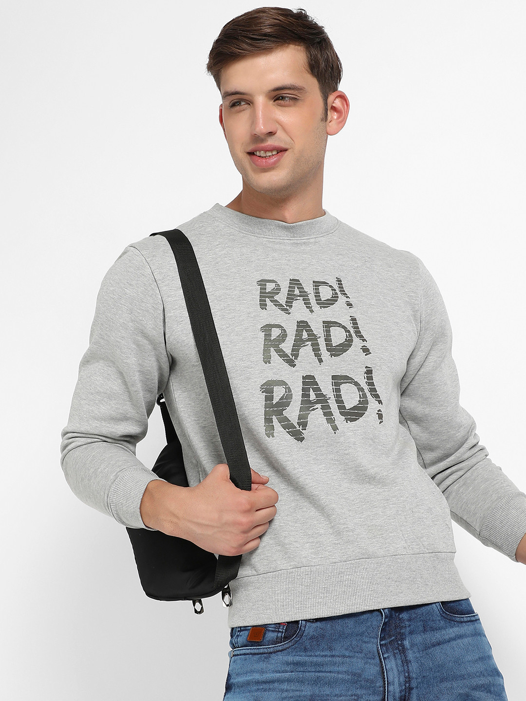 CAHOOT Men's Grey Typography Printed Cotton Pullover Sweatshirt