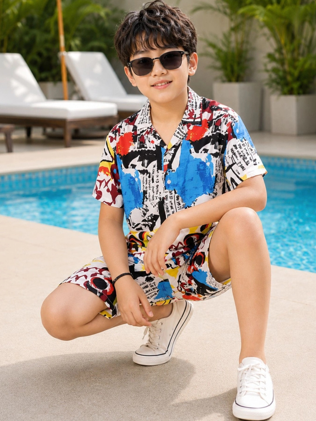 Ninos Dreams Cotton Rayonhalfsleeves Printed Shirt with Shorts