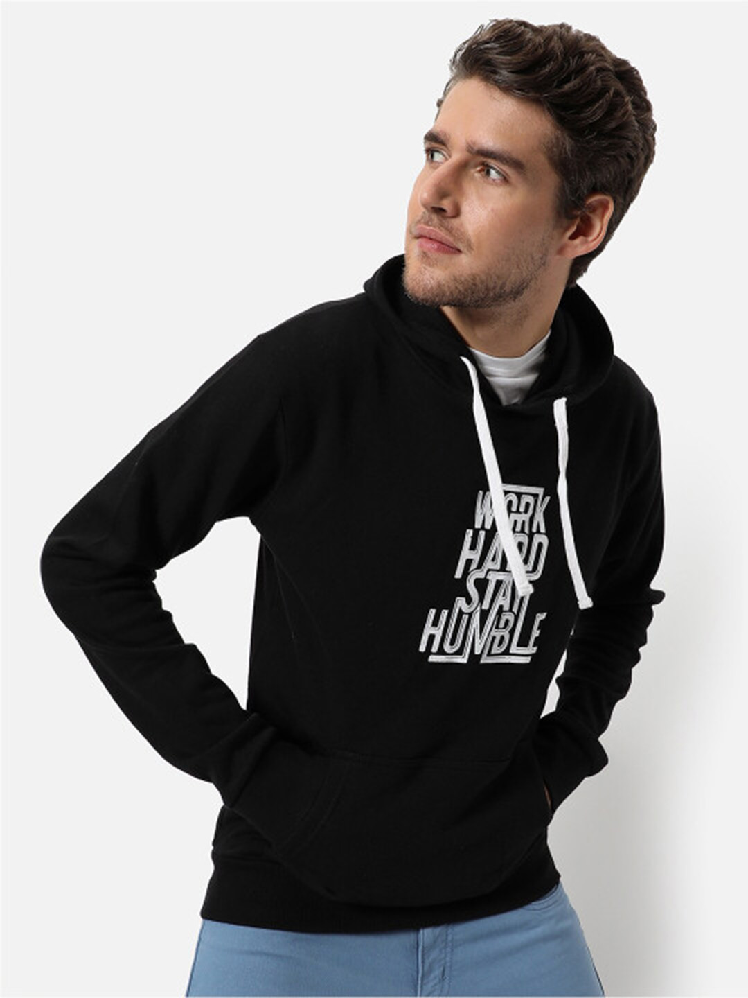 CAHOOT Men Black Printed Hooded Cotton Sweatshirt