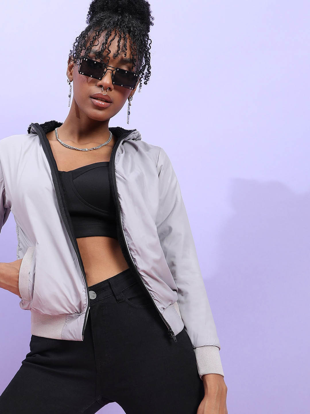 PINACOLADA Grey Windcheater Hooded Bomber Jacket