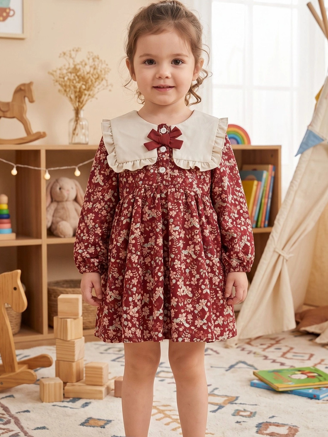 AL GORRION Floral Print Ruffled A-Line Dress