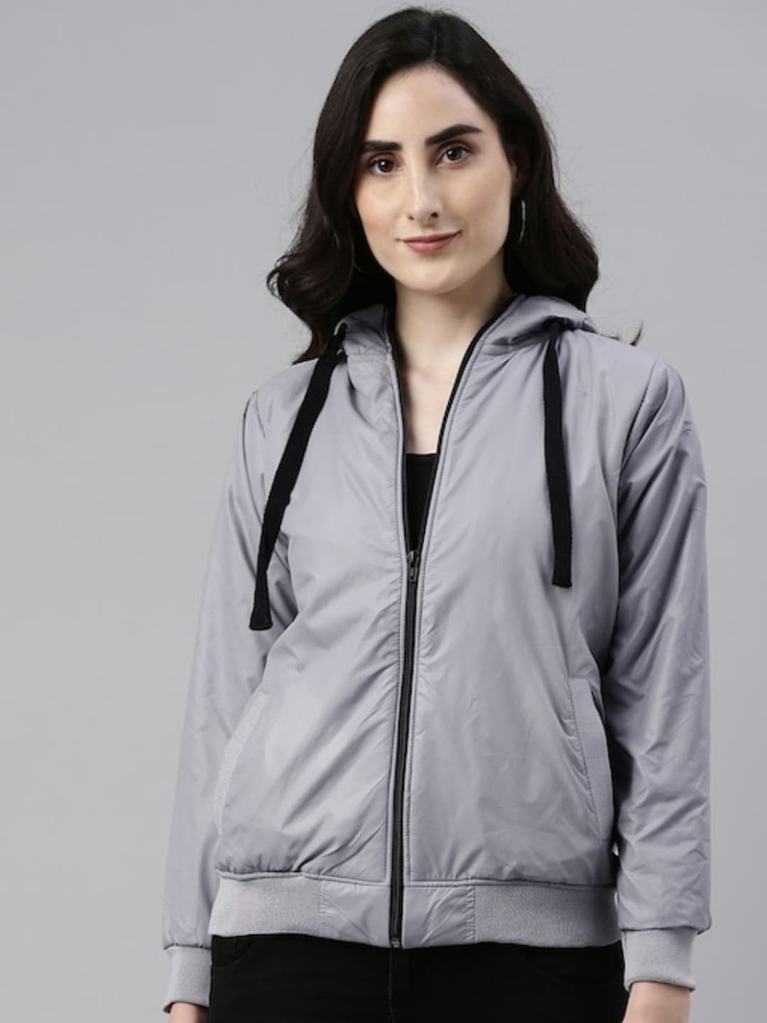 PINACOLADA Women Grey Windcheater Outdoor Bomber Jacket