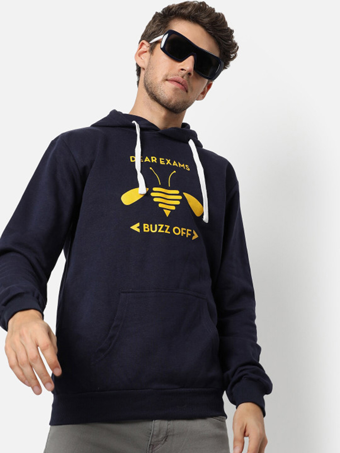 CAHOOT Men Blue Printed Hooded Sweatshirt