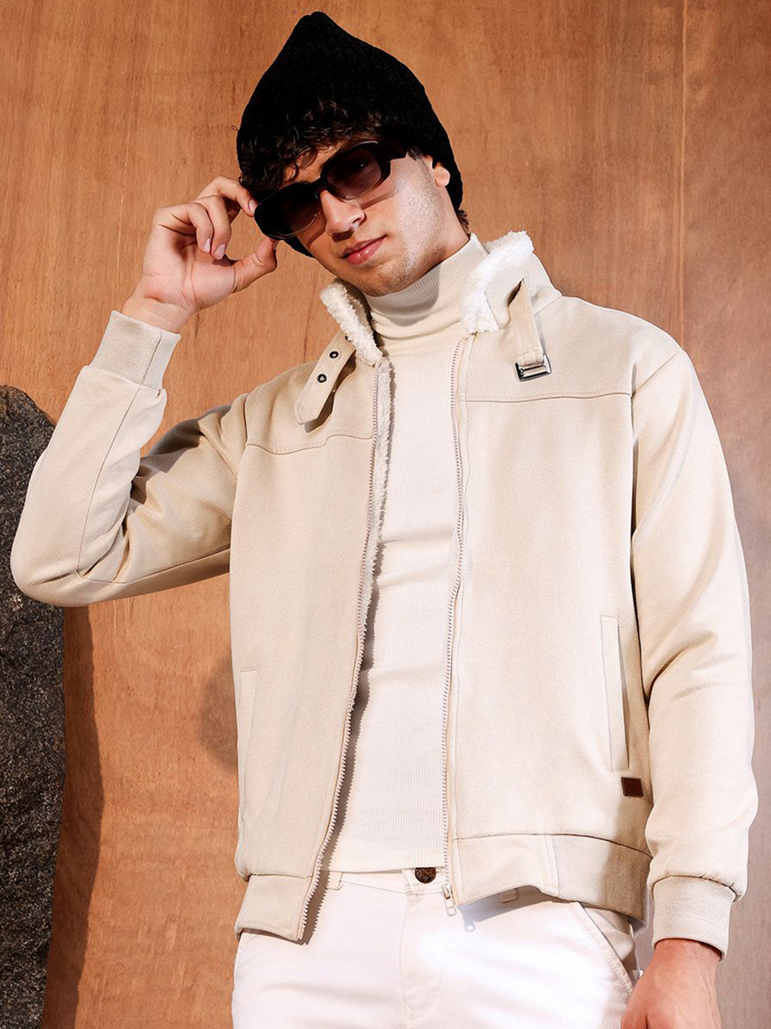 CAHOOT Men Mock Collar Solid Lightweight Sherpa Jacket