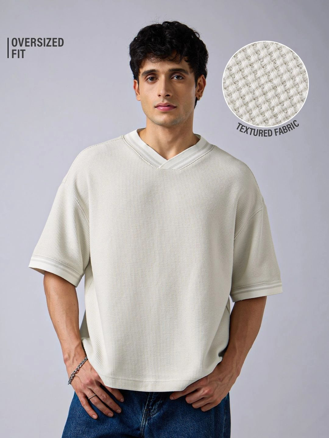 The Souled Store Men V-Neck Drop-Shoulder Sleeves T-shirt