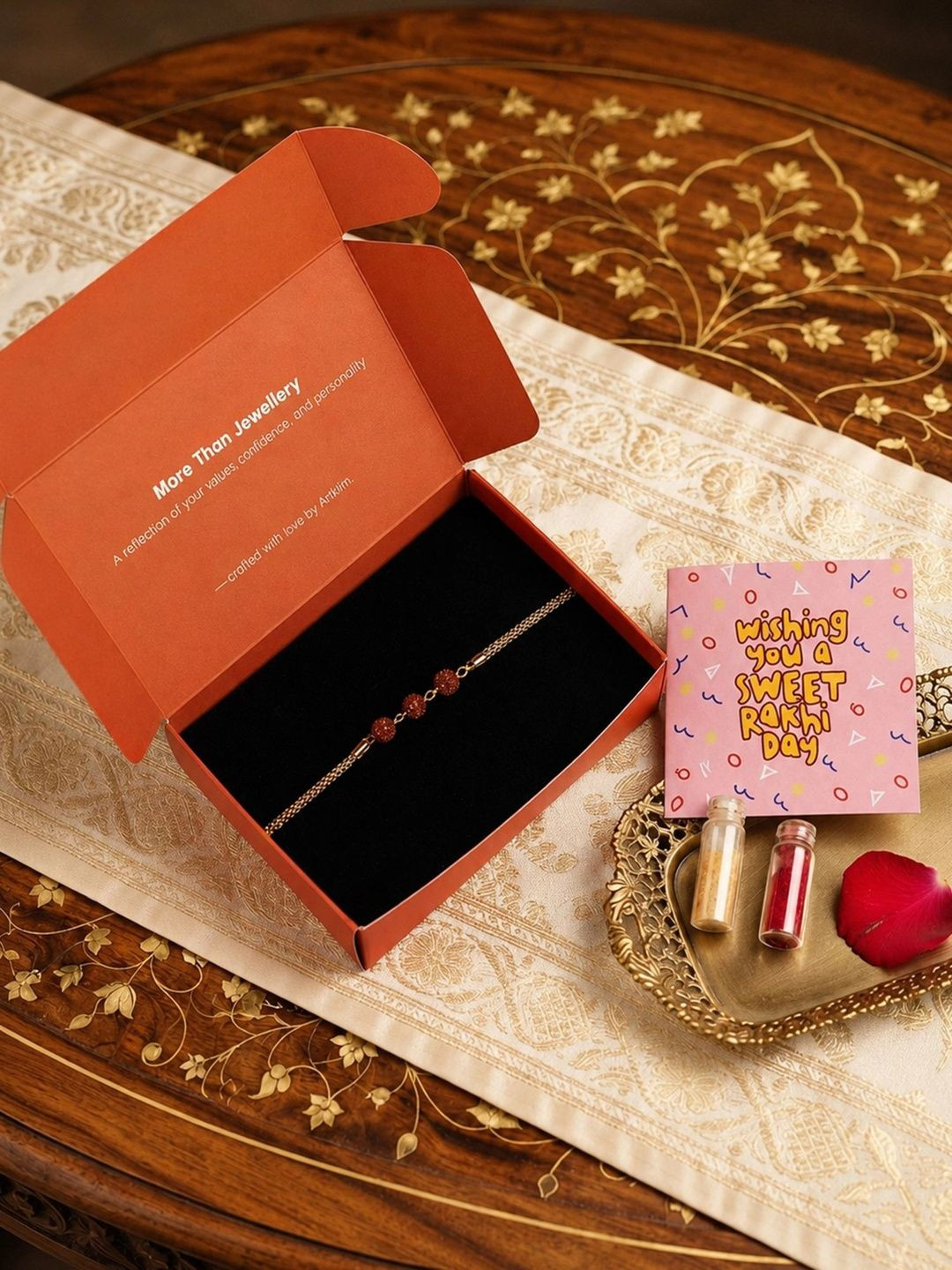 ARTKLIM Anti tarnish Rudraksh Rakhi Bracelet for Brother with Roli Chawal and Gift Card