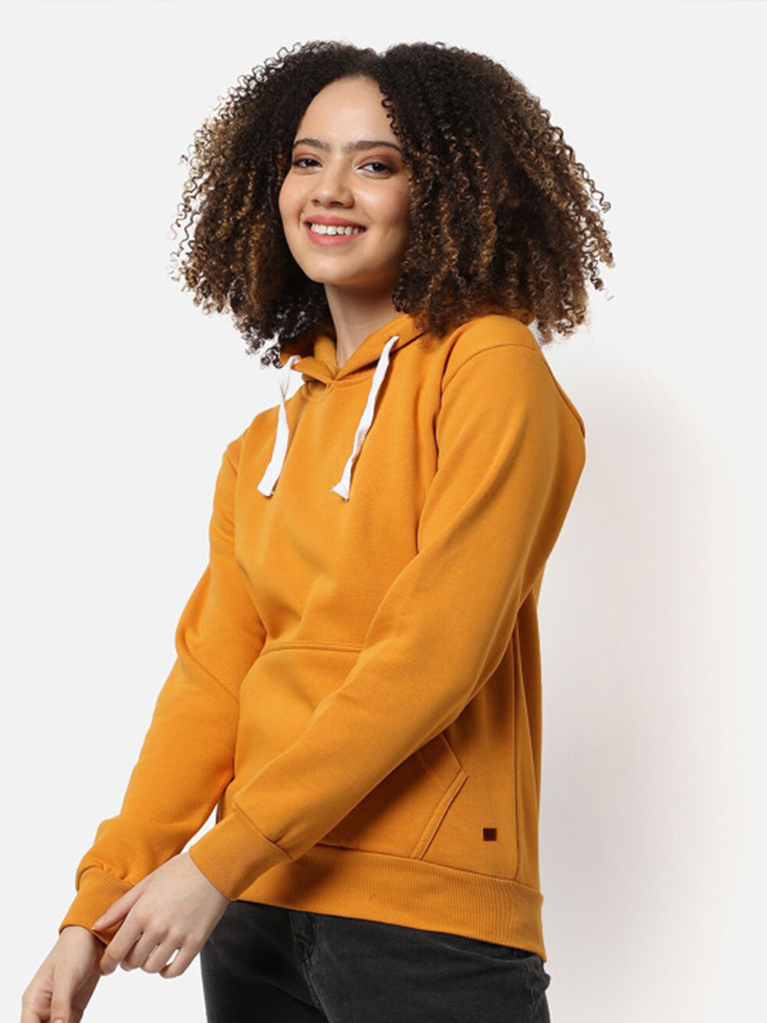 PINACOLADA Women Mustard Hooded Cotton Sweatshirt