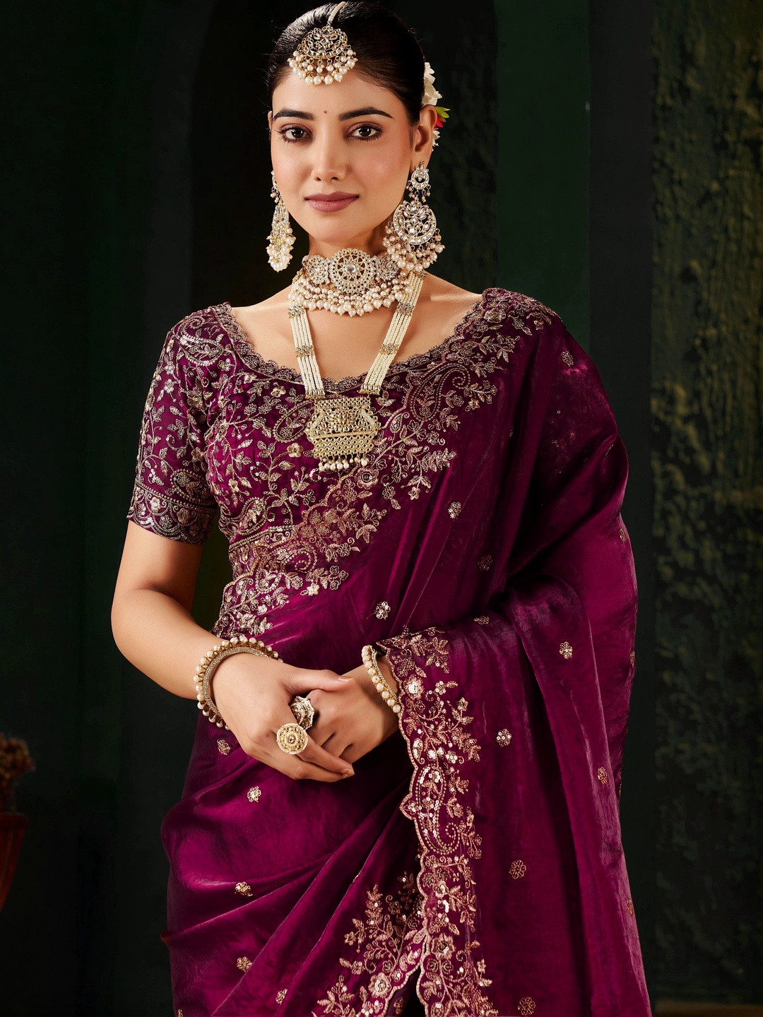 ANJAVI FASHION Floral Zari Heavy Work Saree