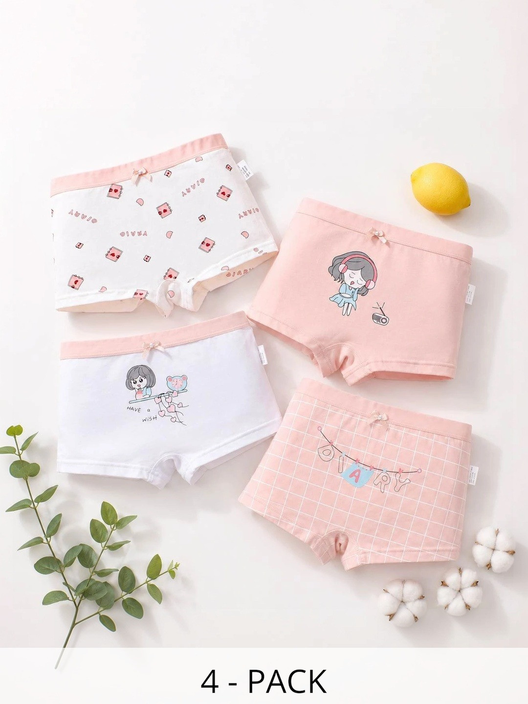 TPJ Mart Girls Pack of 4 Printed Anti Bacterial Assorted Cotton Boy Shorts