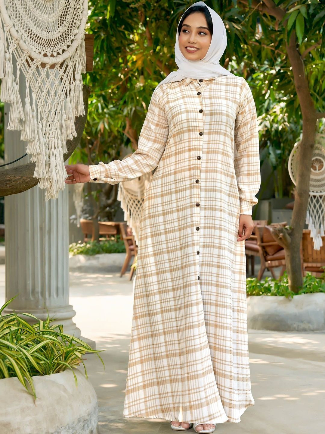 SARINKU Checked A-Line Maxi Dress