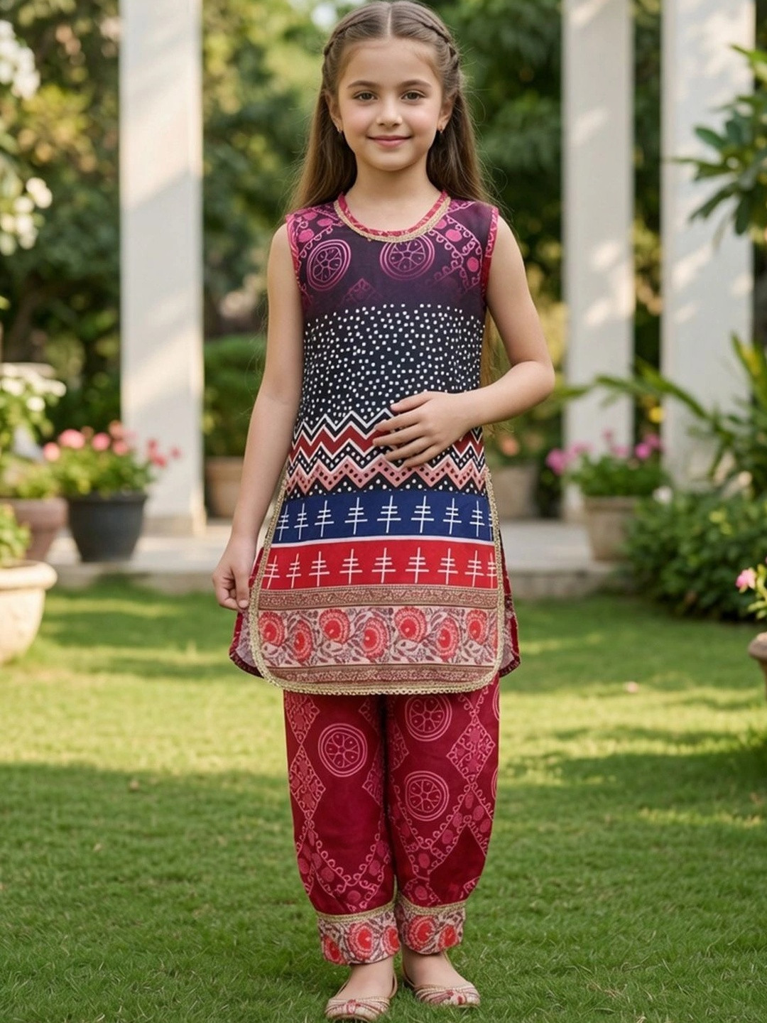 Cutiekins Girls Ethnic Motifs Printed Regular Kurti with Patiala