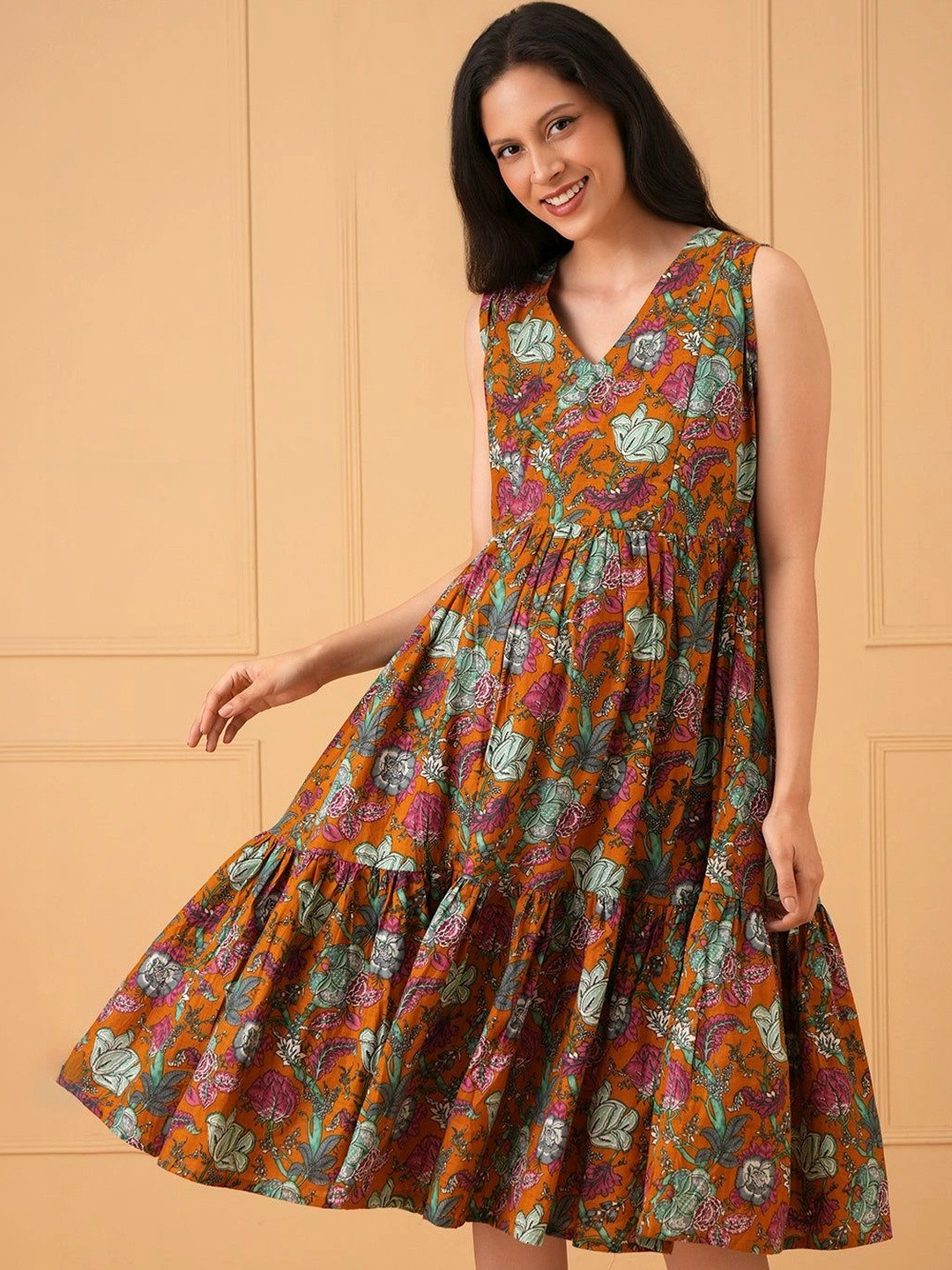 The Mom Store Floral Print Maternity A-Line Midi Dress