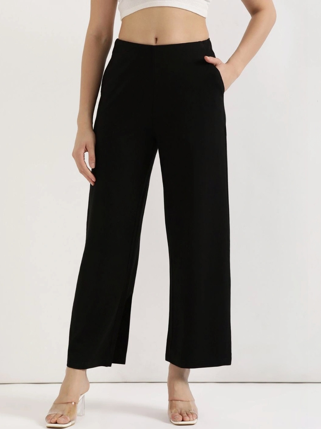 SAADAA Women Straight Fit High-Rise Parallel Trousers