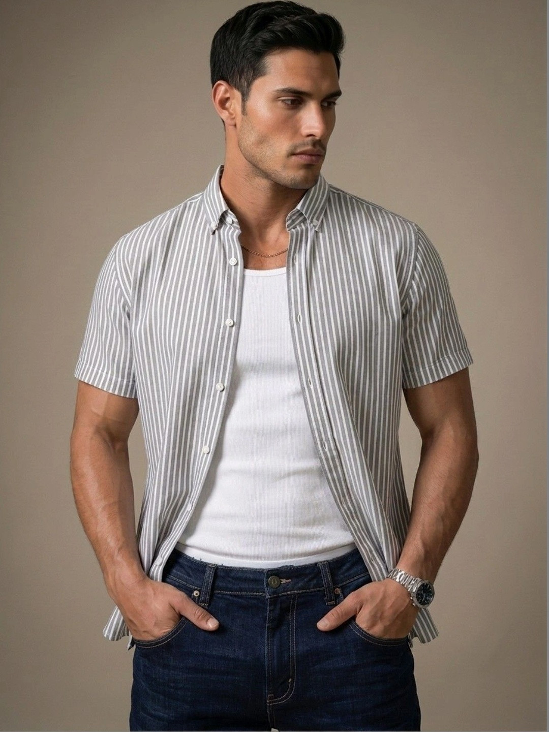 glitchez Men Classic Striped Casual Shirt