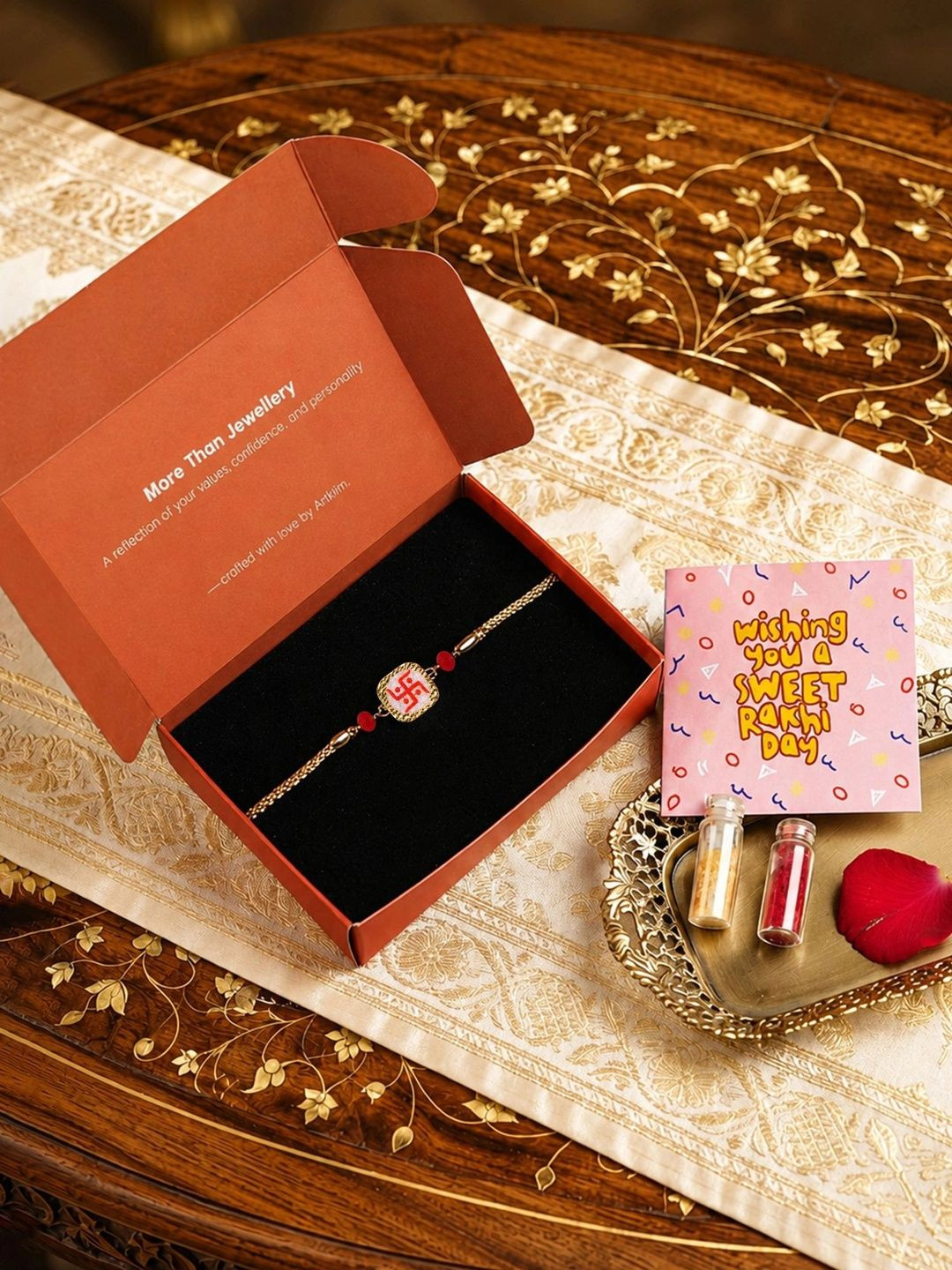 ARTKLIM Anti tarnish Rudraksh Rakhi Bracelet for Brother with Roli Chawal and Gift Card
