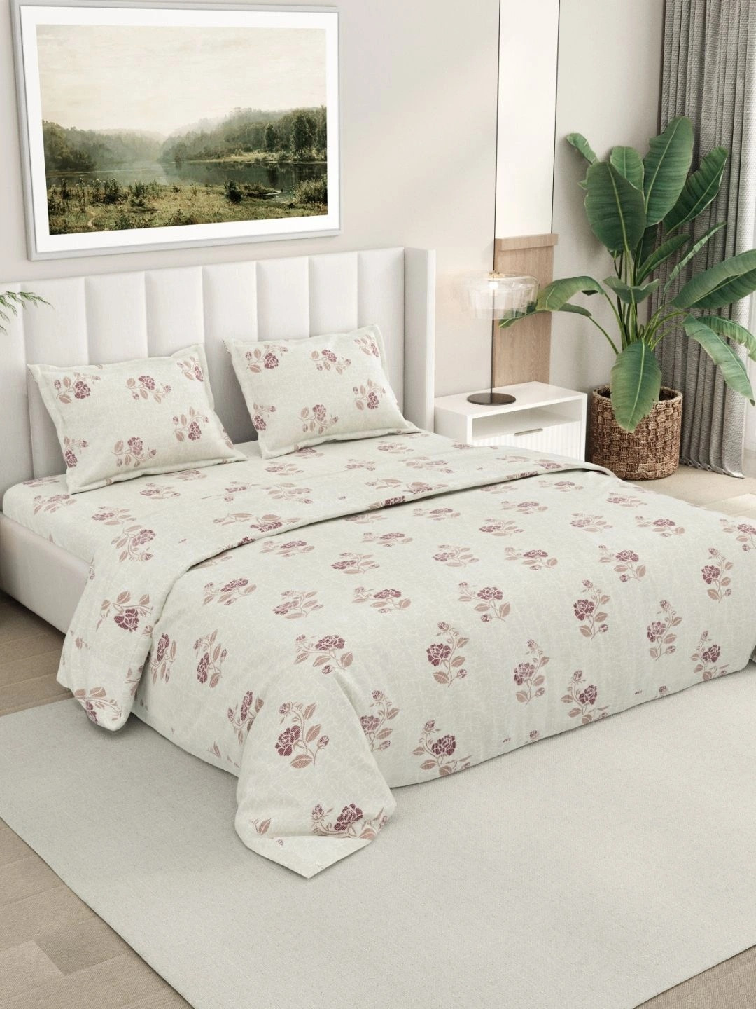 RIVERMOOR White 144 TC Bedsheet with 2 Pillow Covers