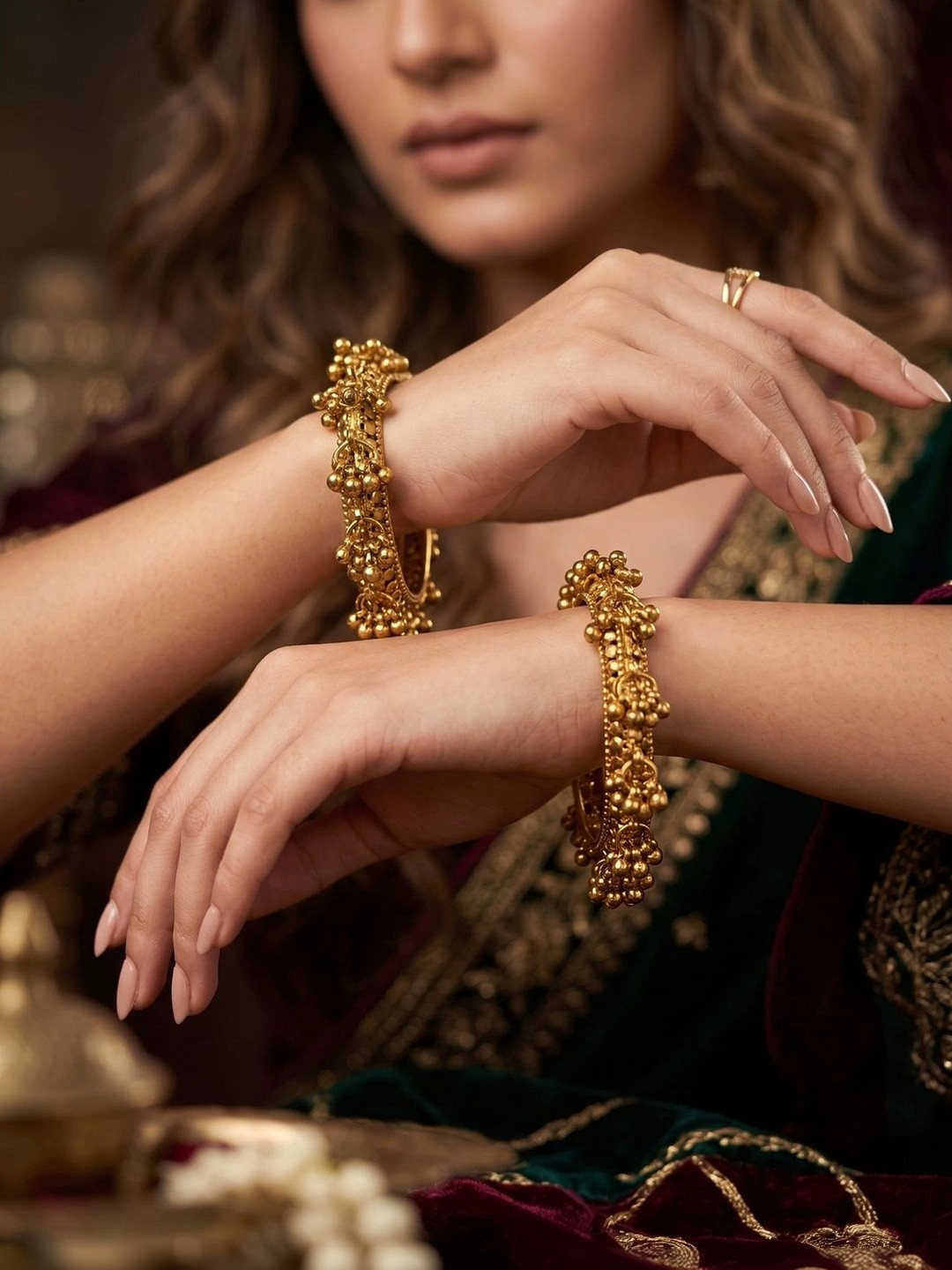 SZN Set of 2 Gold-Plated Beaded Bangles