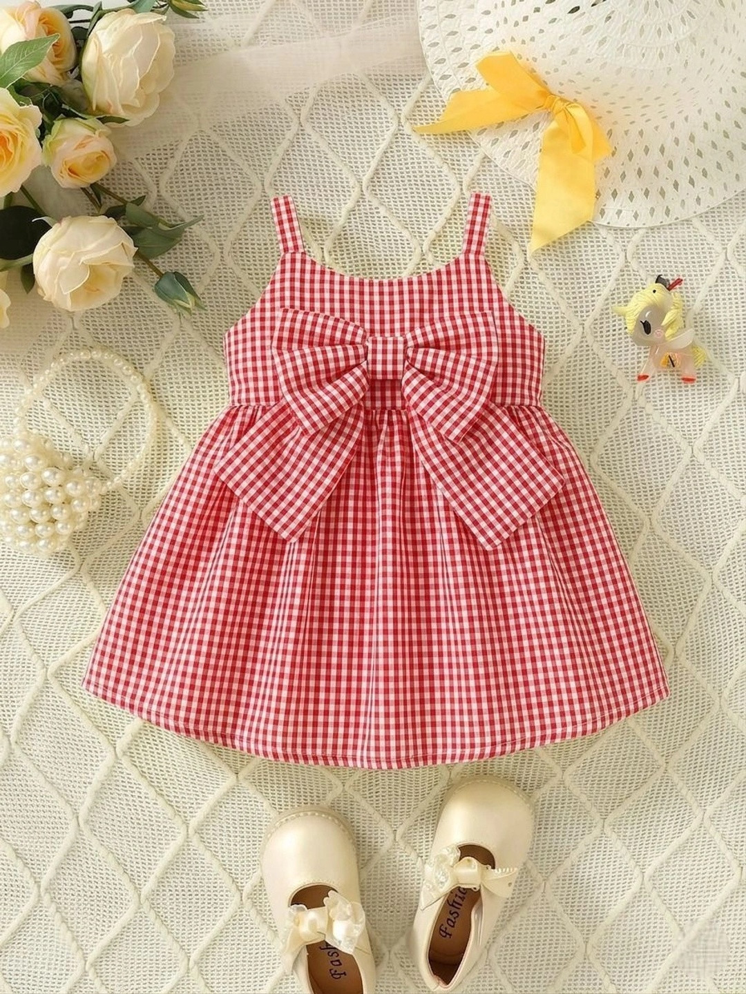 Sweety Rani Gingham Pattern Front Bow A-Line Dress