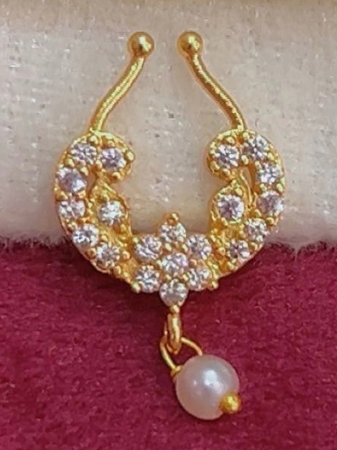 Raj Gems Gold-Plated Artificial Stones and Beads Ring Nosepin