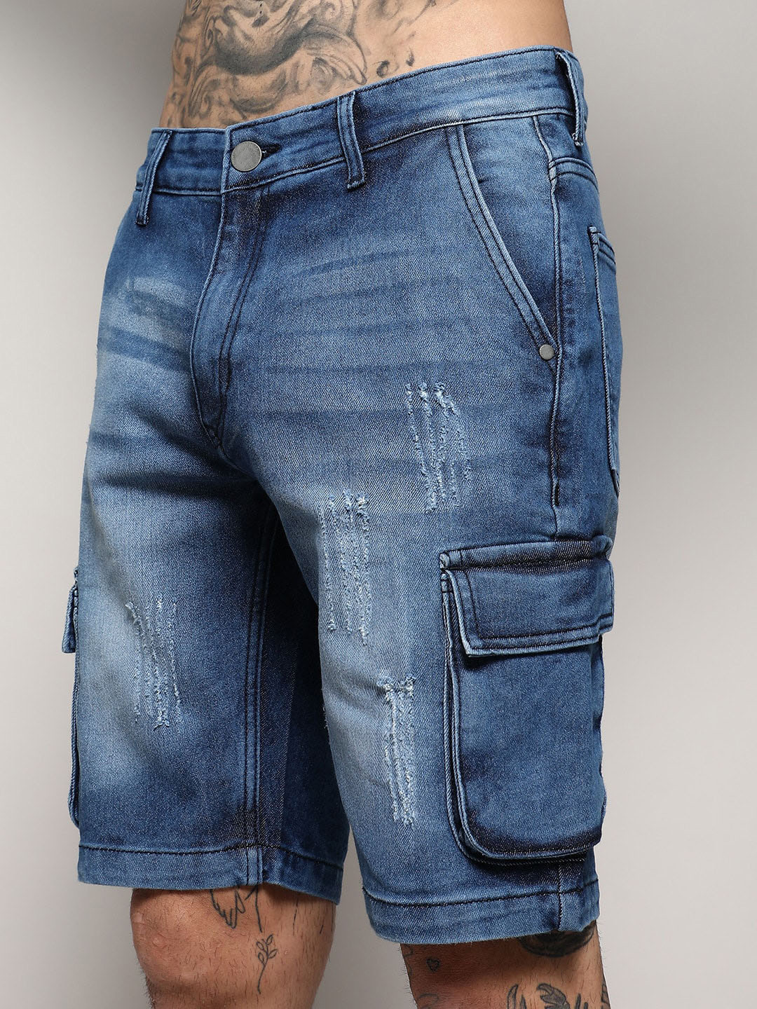 CAHOOT Men Blue Washed Outdoor Denim Shorts With Technology