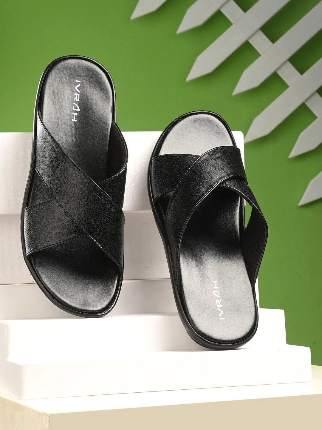 IVRAH Men Black Comfort Sandals