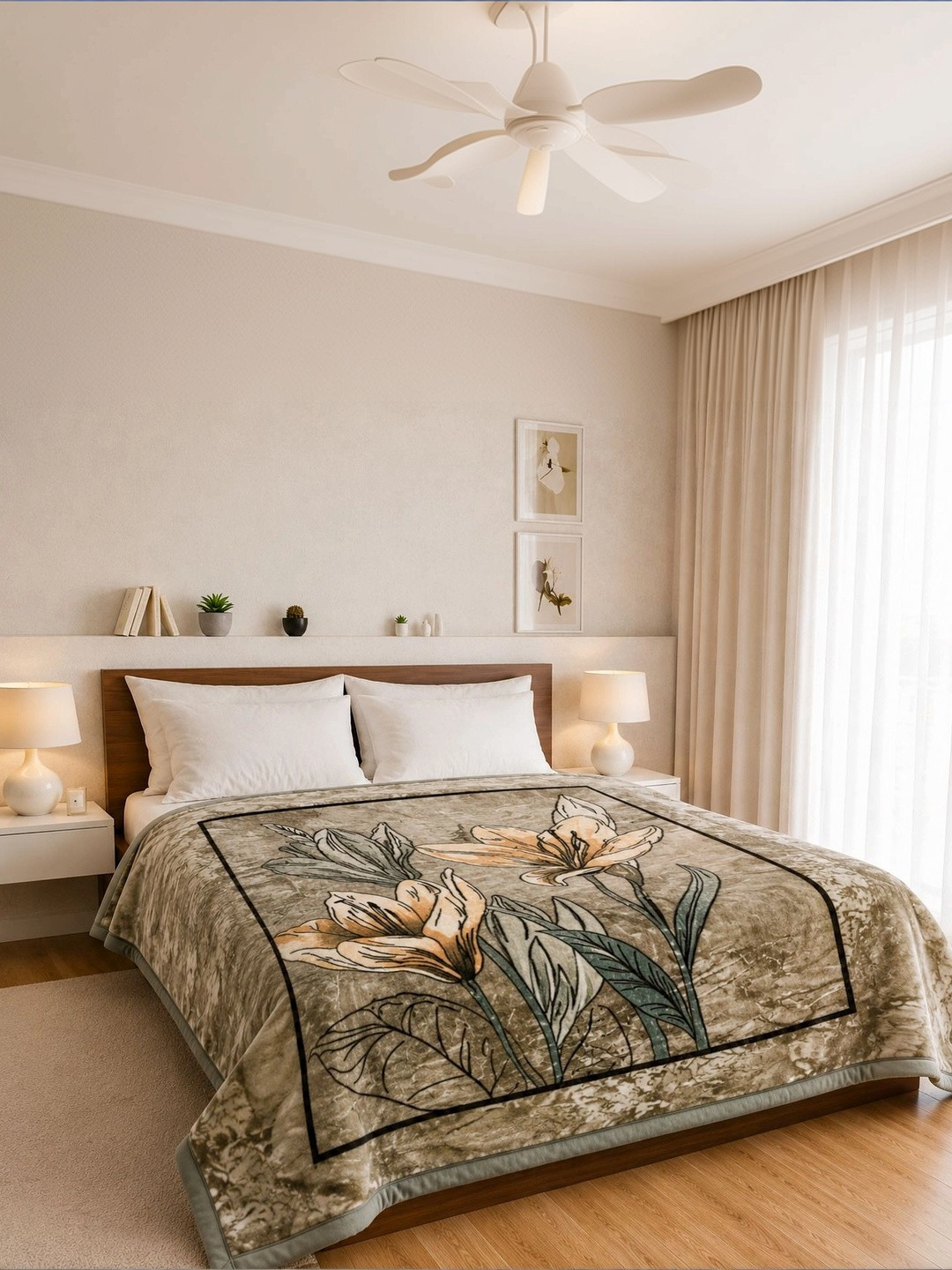 Signature Khaki & Champagne Floral Heavy Winter Blanket