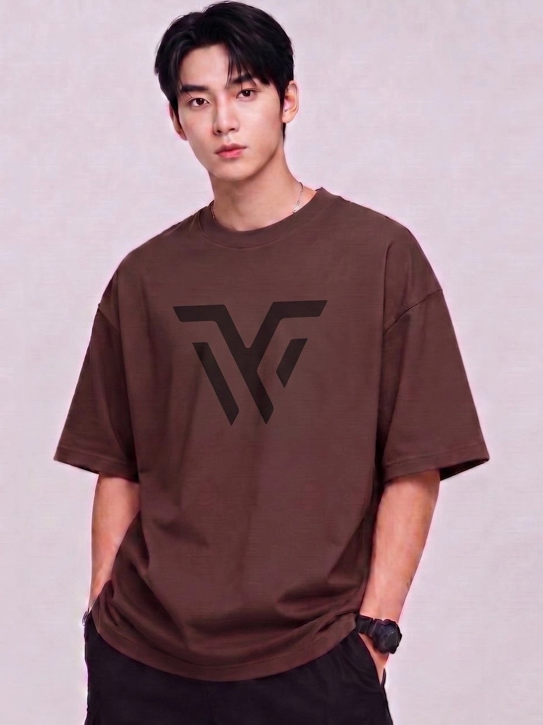 9TUNKI Men Brand Logo Printed Pure Cotton T-shirt