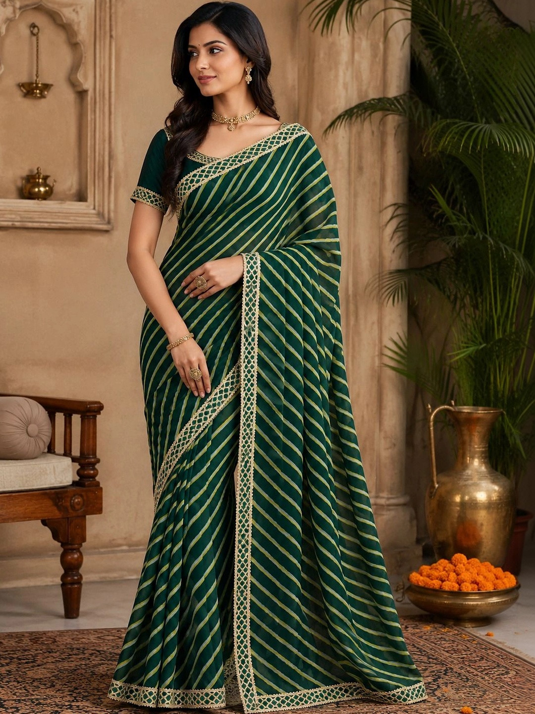 KANURIKAA Leheriya Pure Chiffon Leheriya Saree