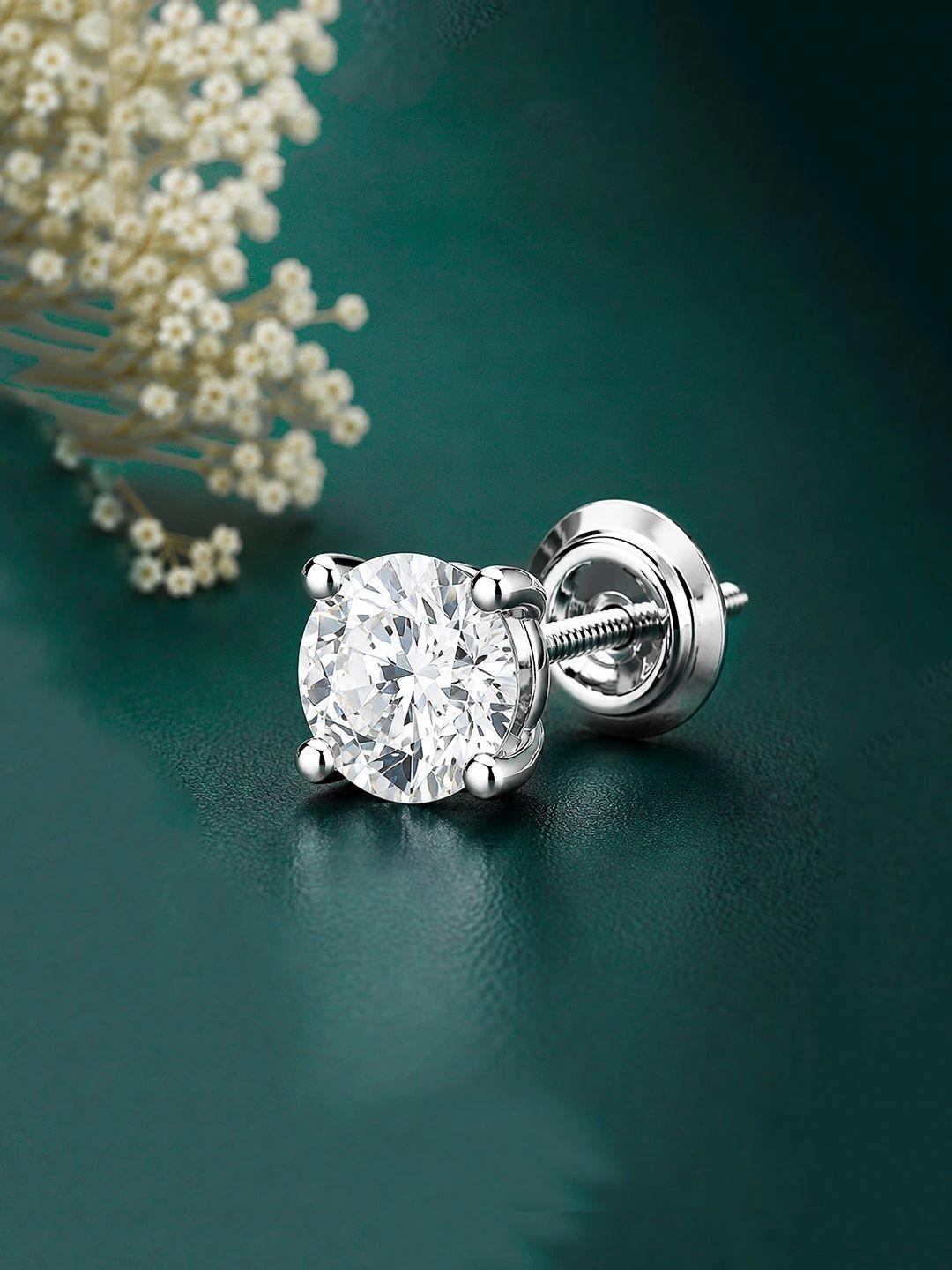 Caratiro 925 Sterling Silver Round-Cut Solitaire Stud Earrings