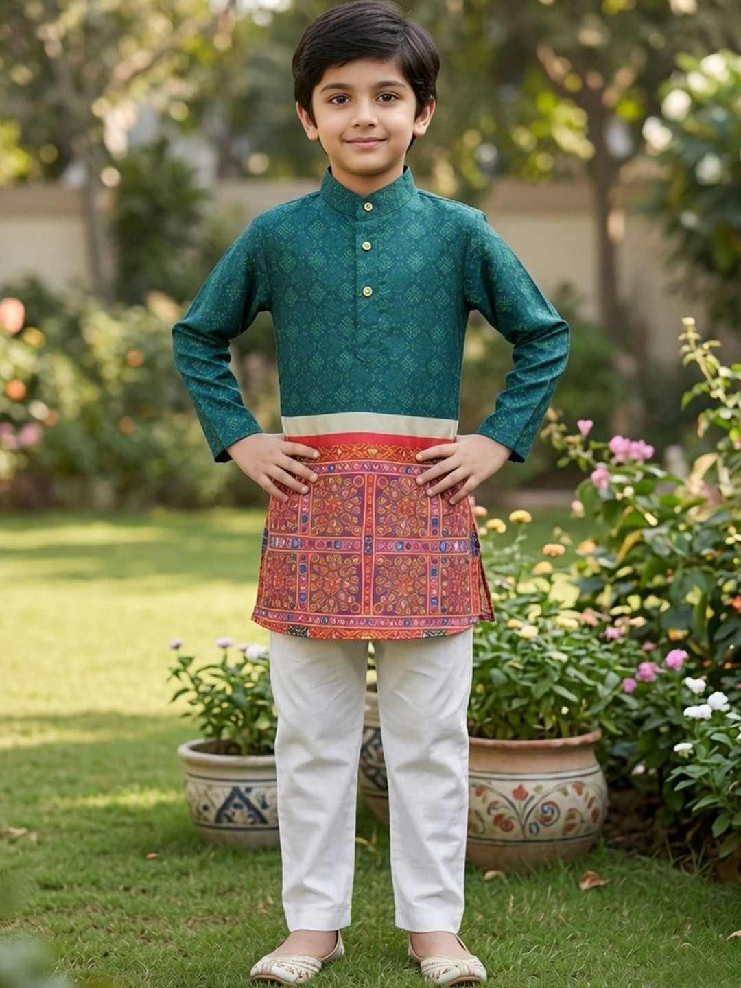 Cutiekins Boys Ethnic Motifs Printed Regular Kurta with Trousers