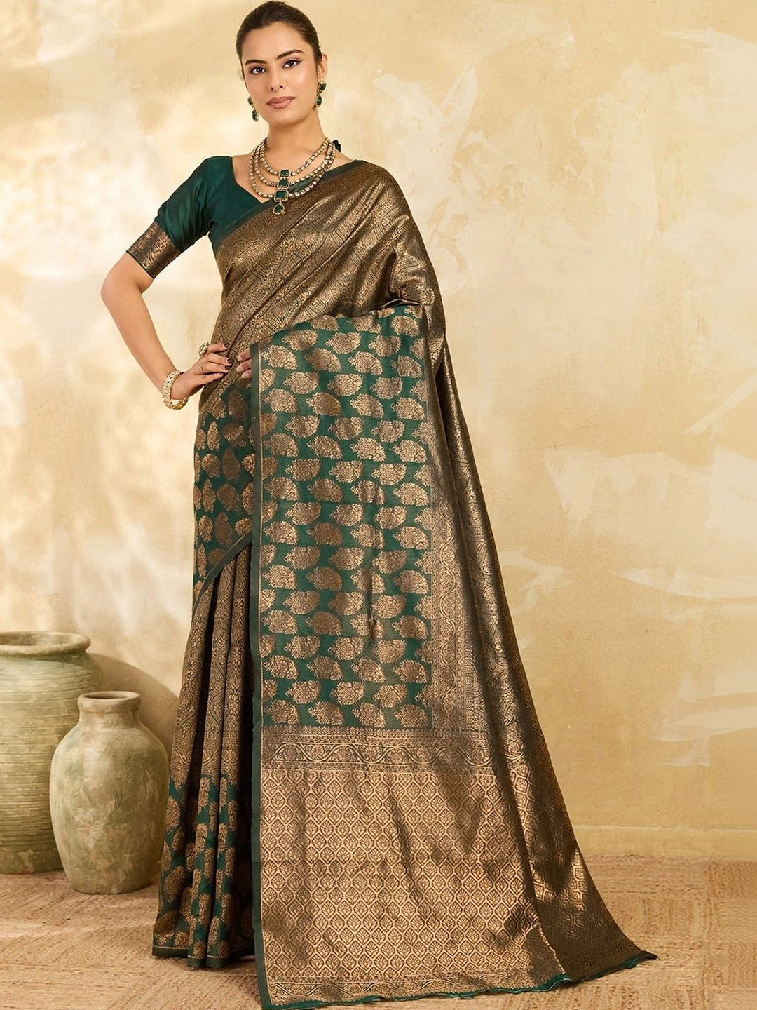 SGF11 Floral Zari Silk Blend Designer Banarasi Saree