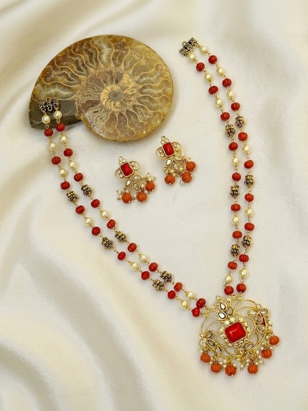 DAZZIRA Gold-Plated Layered Kundan Necklace and Earrings