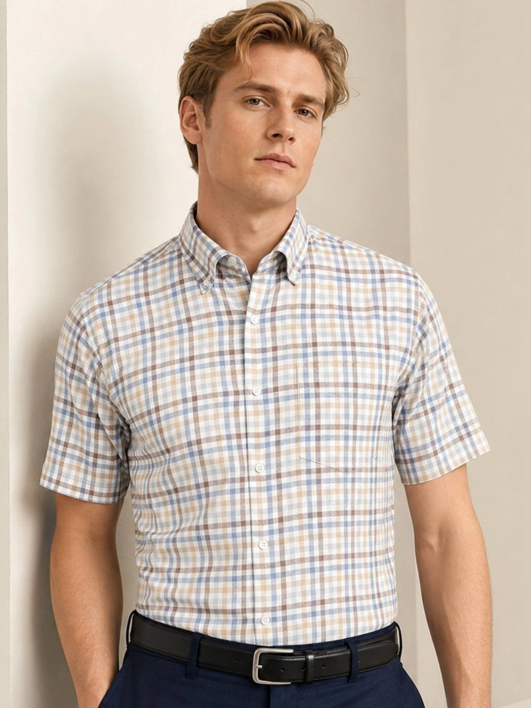 Hancock Men Checked Slim Fit Pure Cotton Formal Shirt