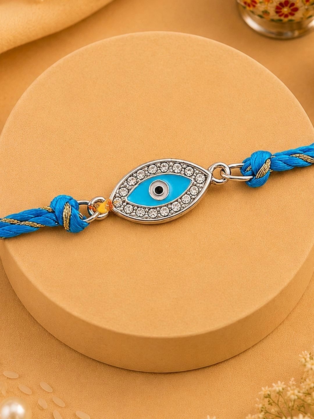 Estele Rhodium-Plated Crystal-Studded Evil Eye Rakhi