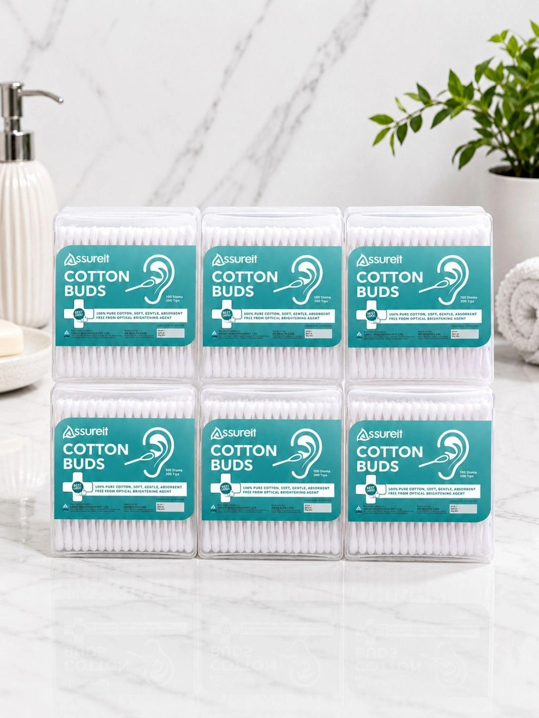 Assure Set Of 6 Premium Cotton Ear Buds With Box - 100 Sterms Each