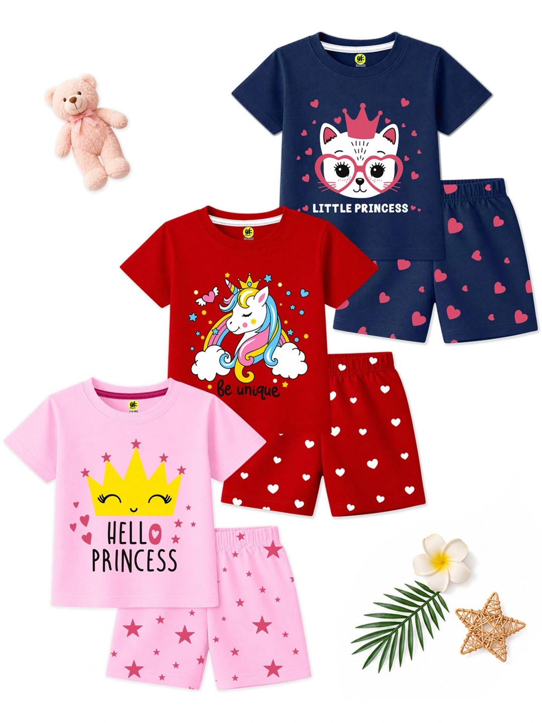 YK Girls Printed T-shirt with Shorts