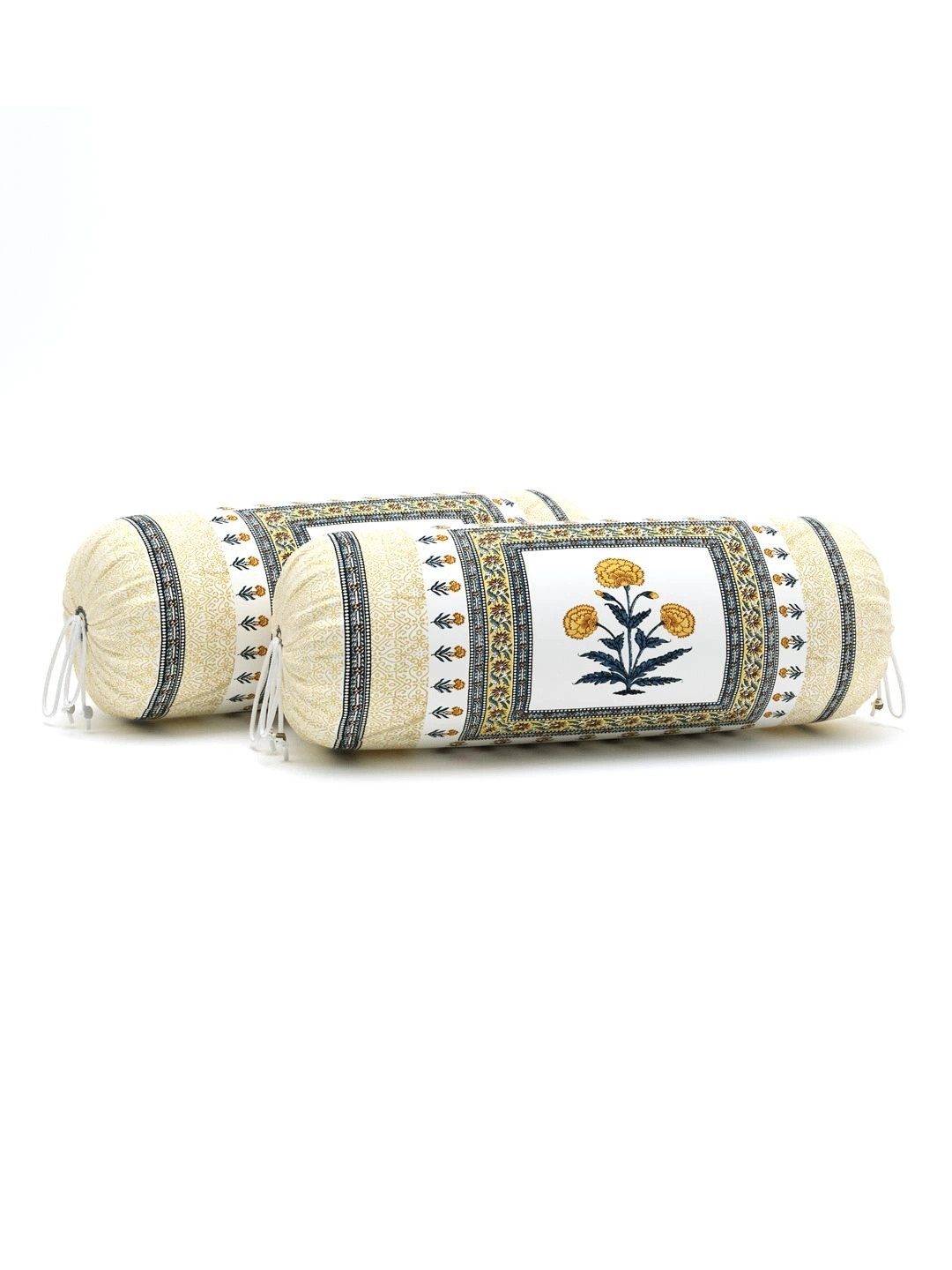 BLOCKS OF INDIA 2-Pcs Yellow & Black Printed Bolster Covers