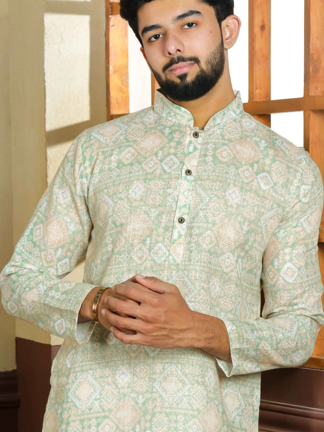 Koshin Ethnic Motifs Printed Mandarin Collar Straight Kurta