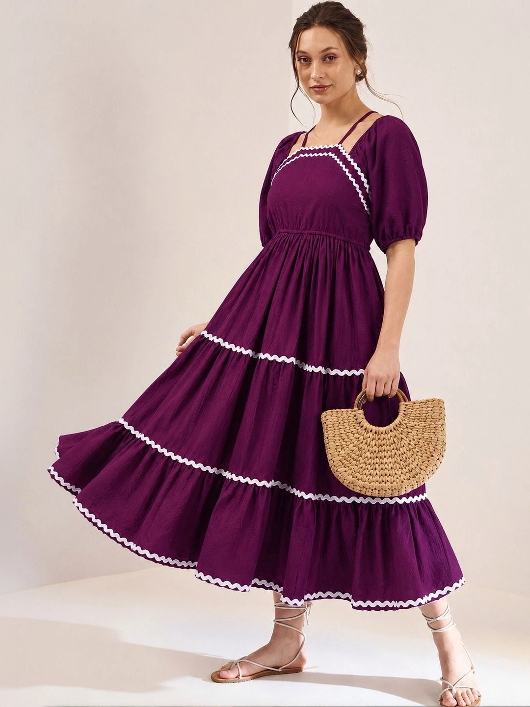Pinly Puff Sleeve A-Line Maxi Dress