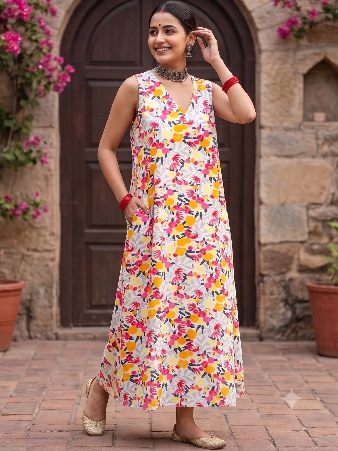 PIMU Floral Print A-Line Maxi Dress