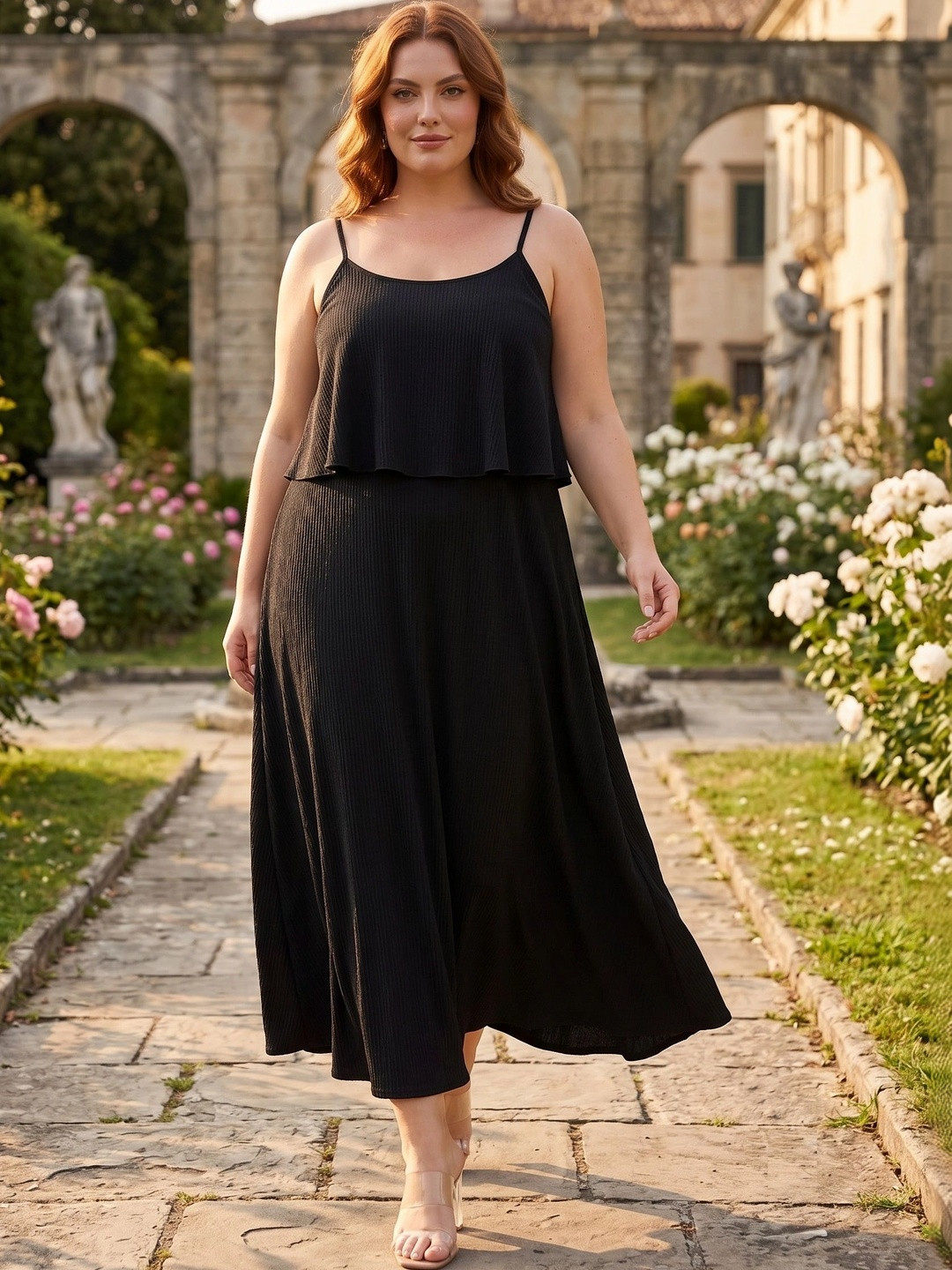JAKANARY Ruffled A-Line Midi Dress