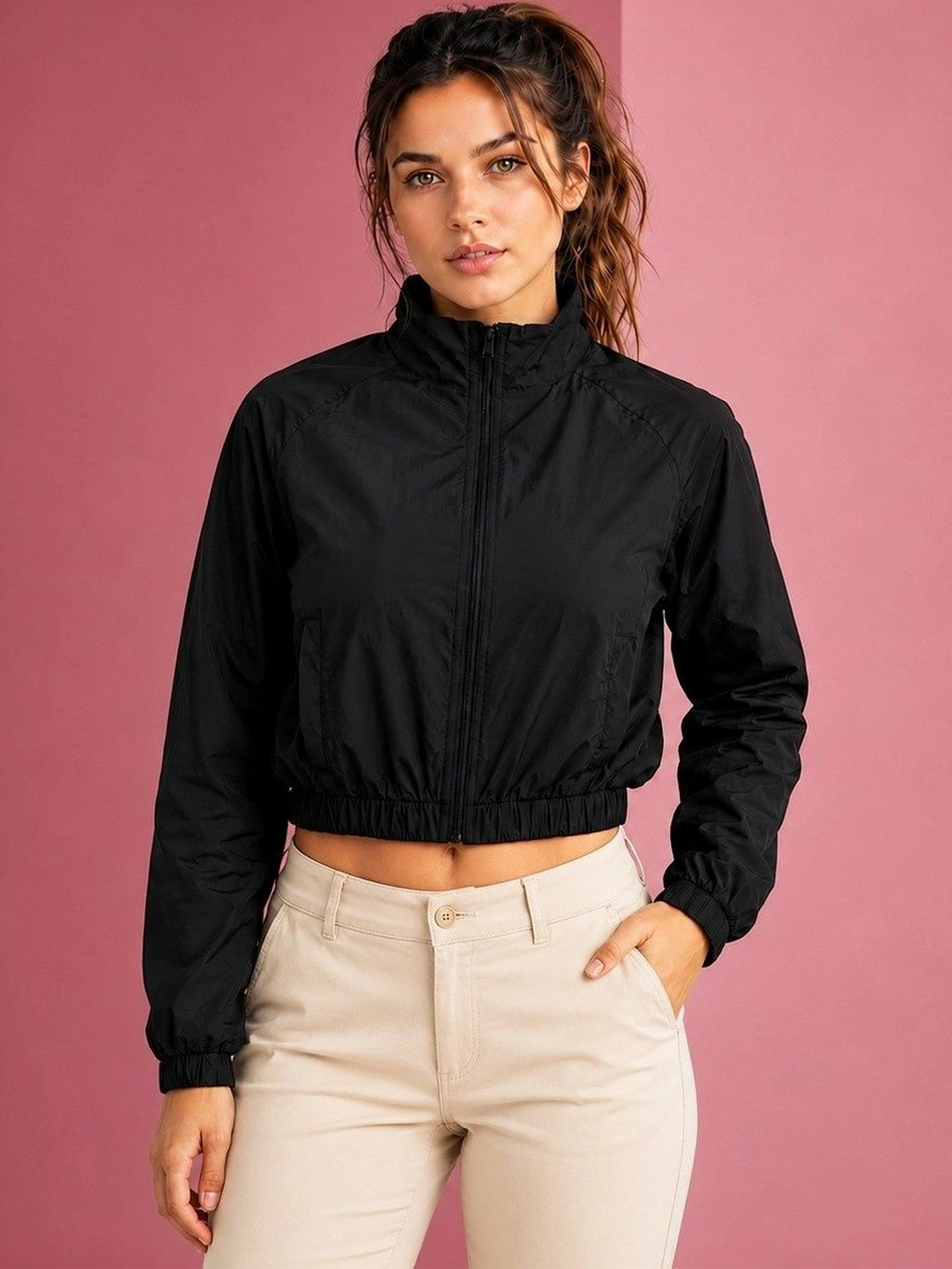 JKT Women Lightweight Crop Training or Gym Bomber Jacket